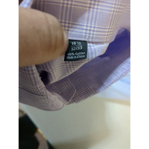 David Donahue Long Sleeve Purple Check Button Up Mens Dress Shirt 16 32/33 XL - Picture 10 of 10